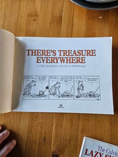 The Calvin And Hobbs X 2 Books. I X Lazy Sunday Book. 2 X There's Treasure Everywhere.  Both By Bill Watterson. Large Volume Paperback In Good Condition.  See Photos For Same