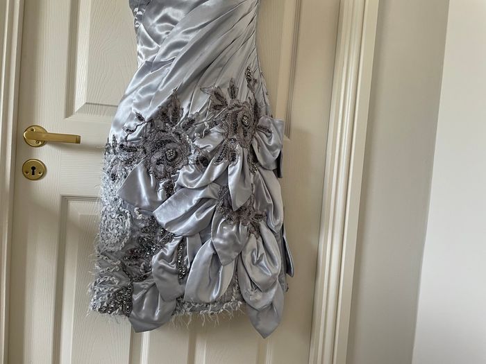 BNWT -  Silver/Blue hand beaded occasion Dress (10-12)