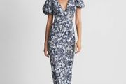 MIDI dress Puff sleeve blue flowerpeint Reiss size 14 Brand New