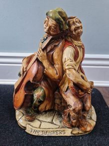 Rare Large Antique Ornament 1960s  Chalkware ' The Buskers'