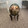 Authentic African Ostrich Egg Art & Vintage Horn/Brass Stand Image 2