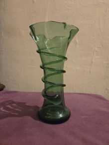 1970's Hand Blown Green Glass Vase