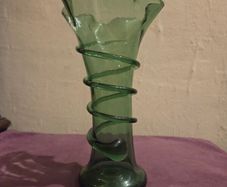 1970's Hand Blown Green Glass Vase