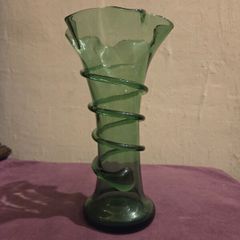 1970's Hand Blown Green Glass Vase
