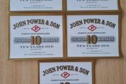 Lot of 5 vintage  John Power &amp; Son 10 years old Dublin whiskey labels No2