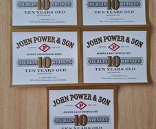 Lot of 5 vintage  John Power & Son 10 years old Dublin whiskey labels No2