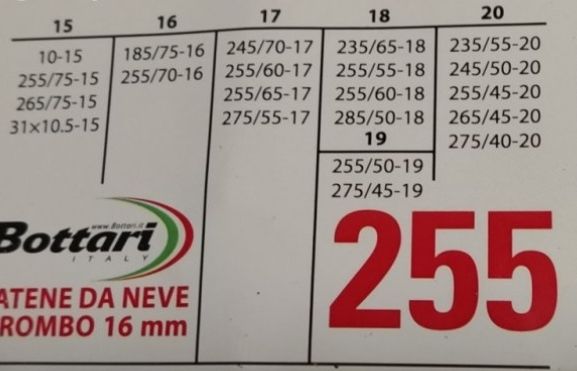 Snow chains Bottari Master T16 for 15 to 20 inch tyres