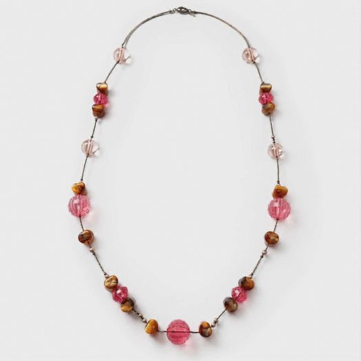 Pink & Amber Beaded Long Necklace