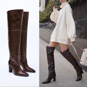 Zara Leather Tall Over The Knee Boots