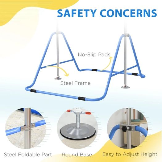 Kids Gymnastic Bar, with Adjustable Height, Foldable Horizontal Bars - Blue