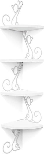 MULTIPLE COLOURS AVAILABLE Corner Shelf Wall Mount of 4 Tier Rustic Wood Floating Shelf Cat Shape Metal Stand for Bedroom Living Room Bathroom Kitchen Office and More Carbonized Black