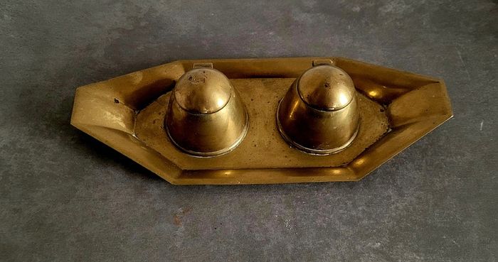Vintage military brass inkwell
