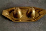 Vintage military brass inkwell