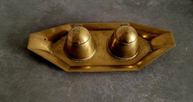 Vintage military brass inkwell