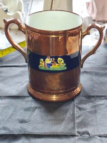 Very Large Antique Victorian Staffordshire Copper Lustreware 2 Handle Mug, 1830 to 1860 likely produced in England