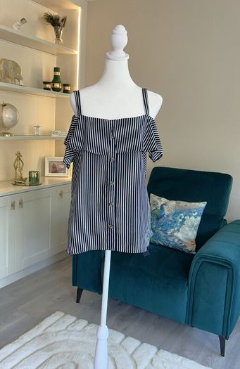 Brand-new Navy & White Stripped Cold Shoulder Ladies Top from Dunnes Stores