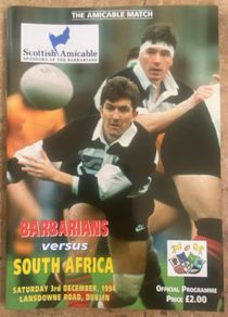 Very Rare 1994 Barbarians v South Africa - International Match Programme
