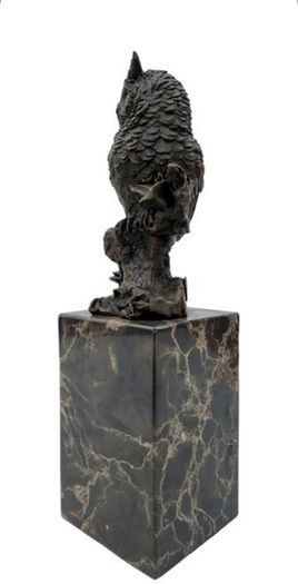 Bronze Owl Sculpture - Bronze, Marble, Signed