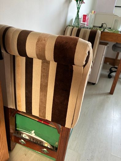 Striped Upholstered Window Seat / Hallway Bench with Wooden Legs