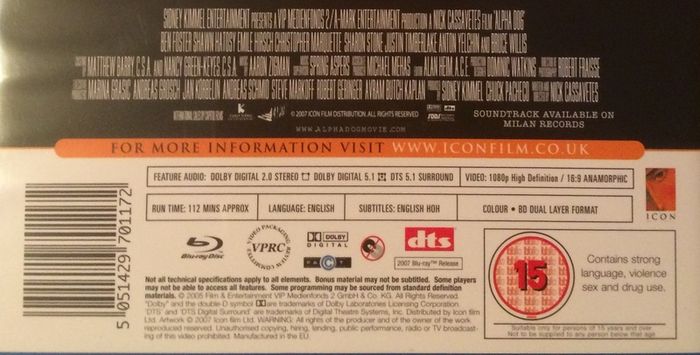 Alpha Dog [2006] Ben Foster, Shawn Hatosy, Emile Hirsch, Sharon Stone, Justin Timberlake, Anton Yelchin & Bruce Willis [Blu-ray Movie]