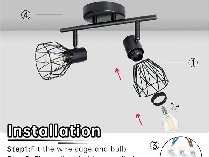 NEW SALE  Spot Light Fittings for Ceilings Adjustable in Matt Black Wire Cage Wall Spotlights with E14 Base Kitchen Spot Lights Industrial 2 Way Ceiling Light Bar for Indoor Hallway Living Room Shop