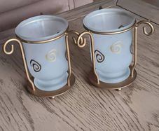 Decorative Pair of Candle Holders with Metal Stand