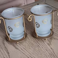 Decorative Pair of Candle Holders with Metal Stand