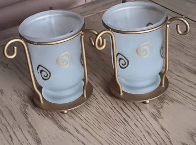 Pair of Frosted Glass Candle Holders