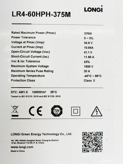 Solar panel 375W, Longi 375W, LR4-60HPH-375M