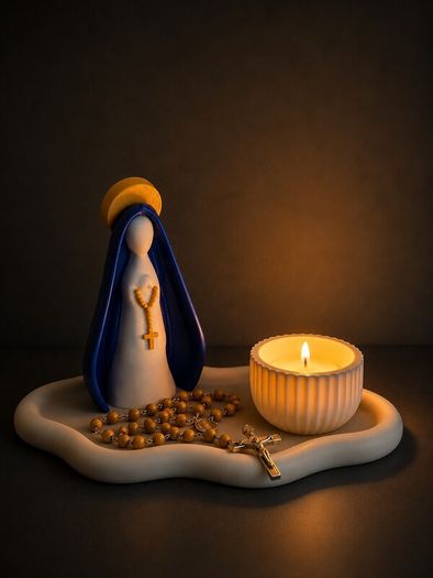 Handmade Marian Prayer Tray & Candle Holder