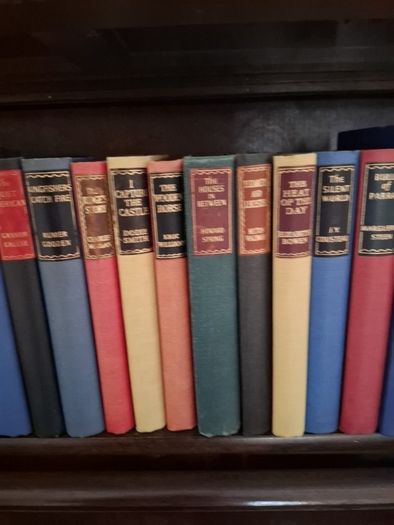 large collection vintage antiquarian books. 4 complete shelves.