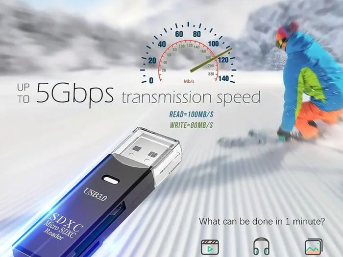 2-in-1 USB 3.0 & 2.0 Card Reader 5Gbps Free inspection