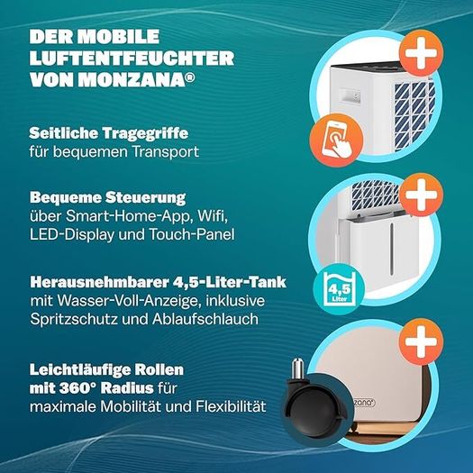 Electric Dehumidifier 20-30 m 20L/Day LED Display 24-Hour Timer Room Dehumidifier Bathroom Flat WiFi Smart Home App Air Purifier Allergy Sufferers