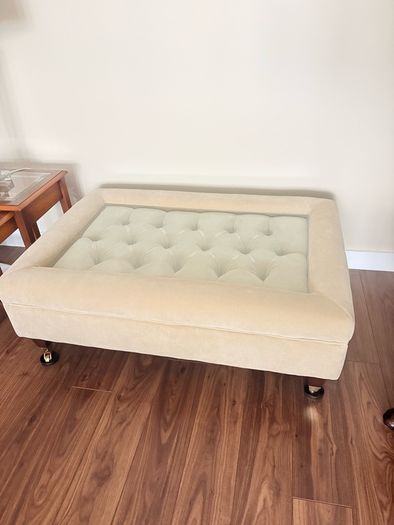 Luxury Custom-Made Velvet Ottoman Coffee Table with Glass Top