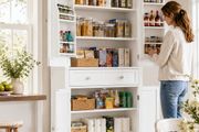 Tall White Storage Cabinet with Shelves and Drawer  XL Freestanding MDF Pantry Unit 182 cm