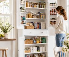 Tall White Storage Cabinet with Shelves and Drawer  XL Freestanding MDF Pantry Unit 182 cm