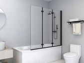Folding Shower Enclosure 3 Panels ESG 130x138 cm Black