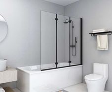 Folding Shower Enclosure 3 Panels ESG 130x138 cm Black