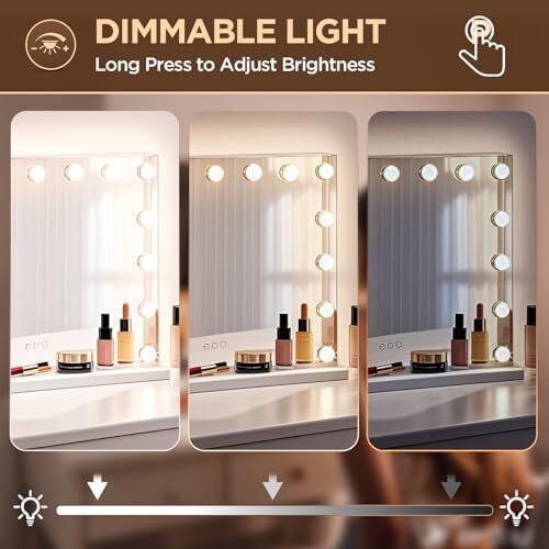 Vanity Mirror with Lights, 50x42cm Lighted Makeup Mirror for Tabletop/Wall Mounted with 14 Led Dimmable Bulbs, USB Cable, Touchscreen