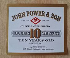 Vintage  John Power & Son 10 years old Dublin whiskey label No2