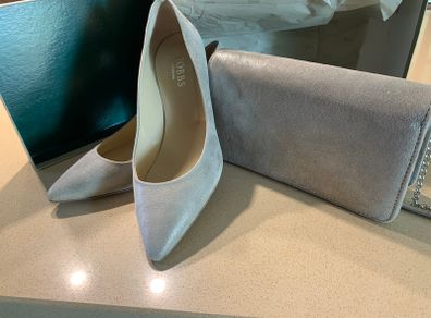 Hobbs Silver metallic suede shoes and matching bag