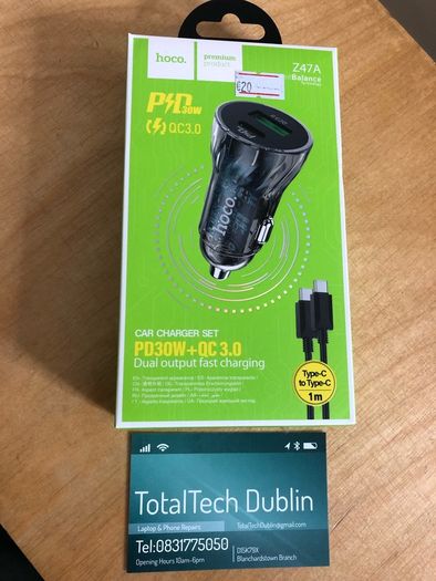 20w Type C Car Charger Set Plug and Cable Apple Android