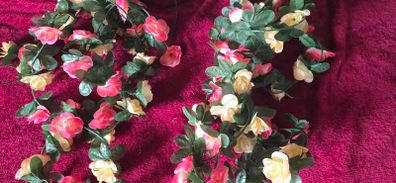 Selection 2 - 2 x Pink and Peach Rose Fake Artificial Flowers  Garland, approx 2.5m long each Wedding Arch