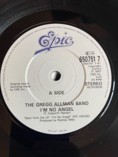 The Greg Allman band. I'm no angel picture sleeve vinyl record single in vg+ condition