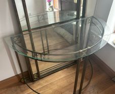 Metal framed hall mirror and matching glass top table