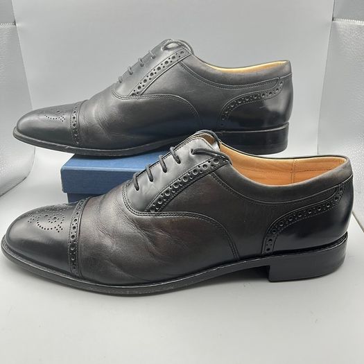 Loake Black Leather Woodstock Brogue Mens Shoes Size UK 7.5 G - Wide Fit