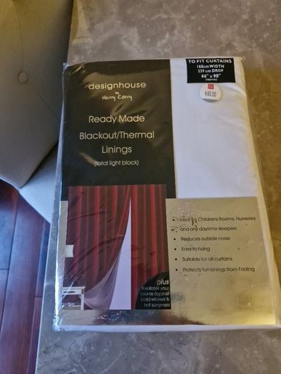 Blackout curtain linings, as new, unopened