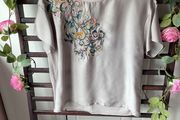 top Zara size small satin front embroidered detail short sleeve top