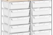 Rolling-Utility-Storage-Trolley-Cart-Craft-Organizer on Wheels with 10 Drawers &amp; DIY Label Slot for Home, Office,Classroom, Make Up, 10 Drawers Art Supply Organizers, Craft Trolley, White