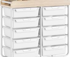 Rolling-Utility-Storage-Trolley-Cart-Craft-Organizer on Wheels with 10 Drawers & DIY Label Slot for Home, Office,Classroom, Make Up, 10 Drawers Art Supply Organizers, Craft Trolley, White
